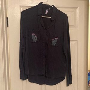 Dark Blue Button Down with cactus